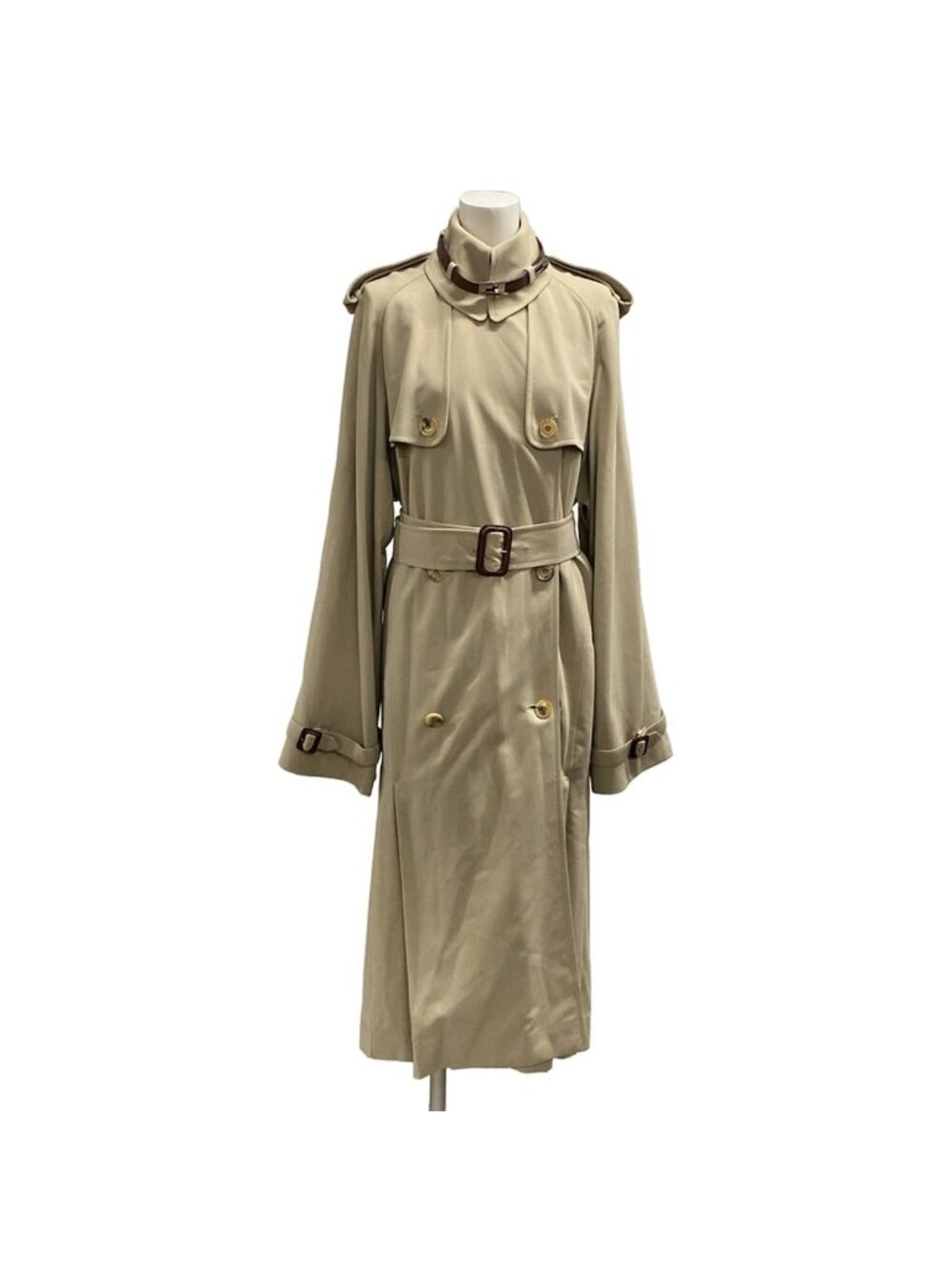 Hermes Trench Coat S Beige Wool 36